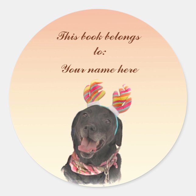 Black Labrador Retriever Dog Bookplate (Front)