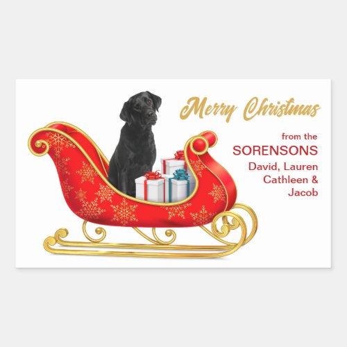 Black Labrador Retriever Dog Christmas Sleigh Rectangular Sticker