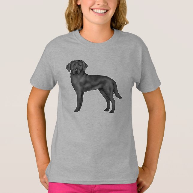Black Labrador Retriever Dog Cute Cartoon Art T-Shirt (Front)