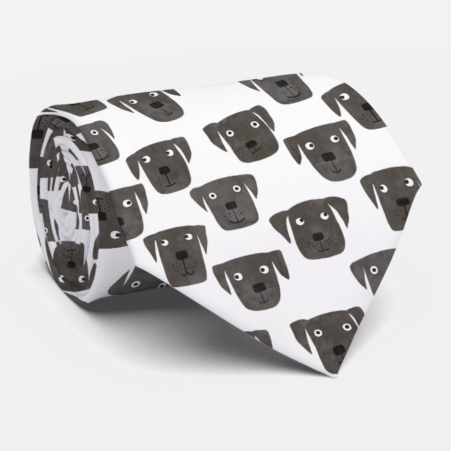 Black Labrador Retriever Dog Cute Pattern Neck Tie (Rolled)
