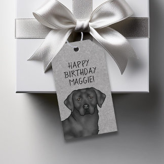 Black Labrador Retriever Dog Happy Birthday Gray Gift Tags