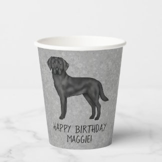 Black Labrador Retriever Dog Happy Birthday Gray Paper Cups