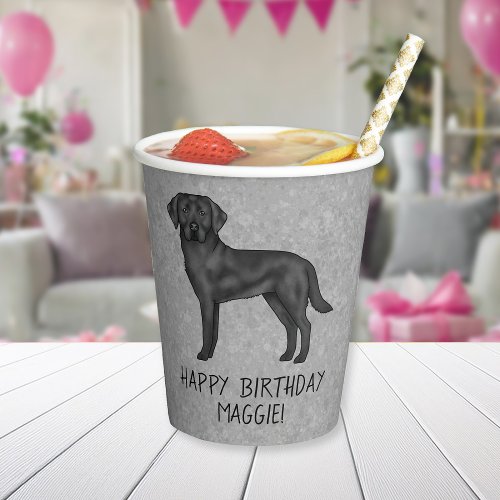 Black Labrador Retriever Dog Happy Birthday Gray Paper Cups