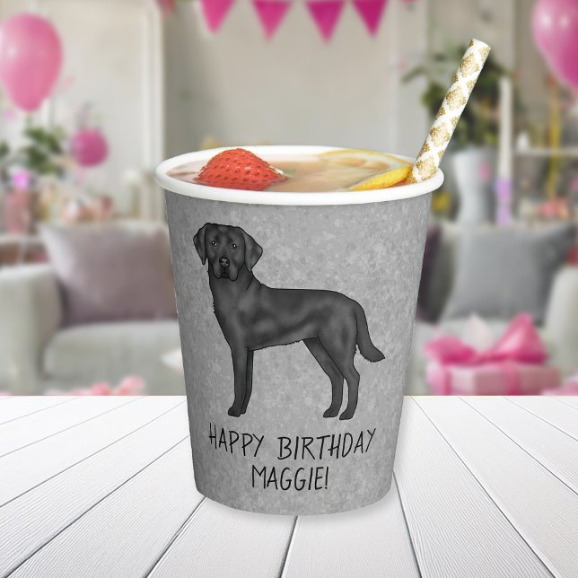 Black Labrador Retriever Dog Happy Birthday Gray Paper Cups (Creator Uploaded)