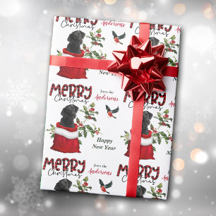 Black Labrador Retriever Dog in Christmas Gift Bag Wrapping Paper