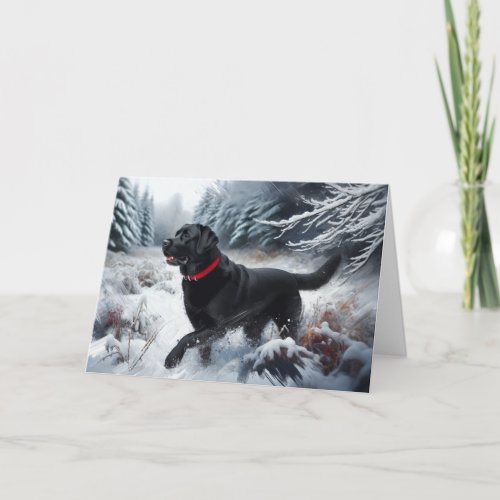 Black Labrador Retriever Dog in the Snow Card