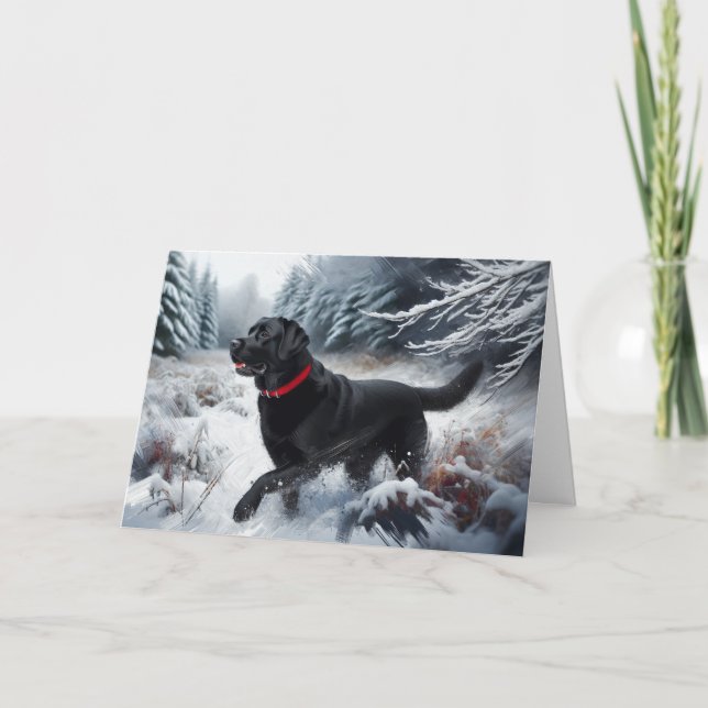 Black Labrador Retriever Dog in the Snow Card (Front)