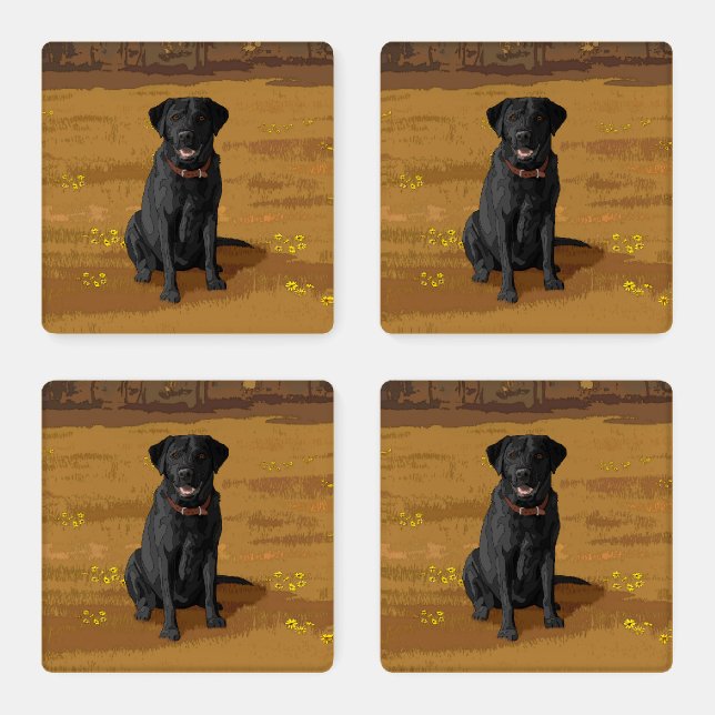 Black Labrador Retriever Dog Lover Gift Coaster Set (Set)