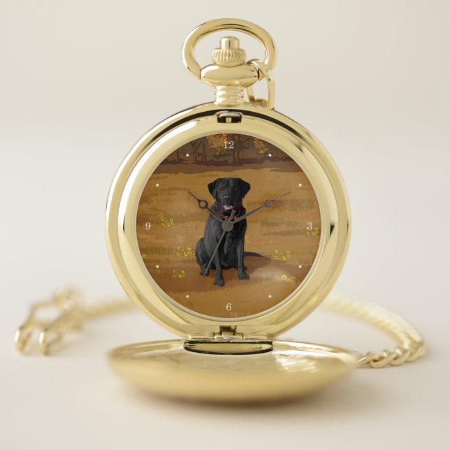 Black Labrador Retriever Dog Lover Pocket Watch (Inside)