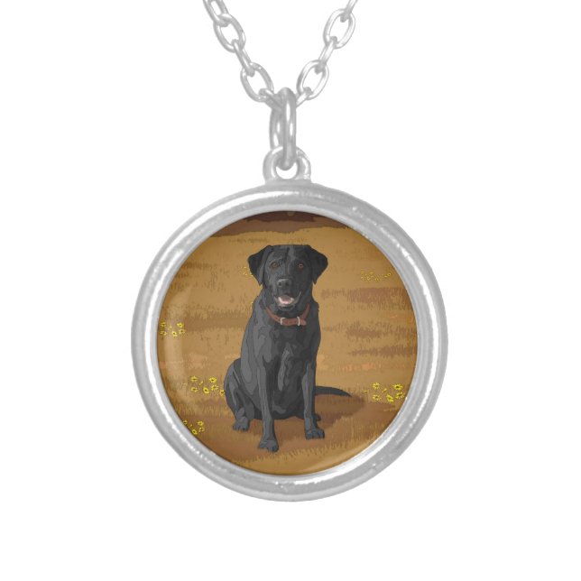 Black Labrador Retriever Dog Lover Silver Plated Necklace (Front)