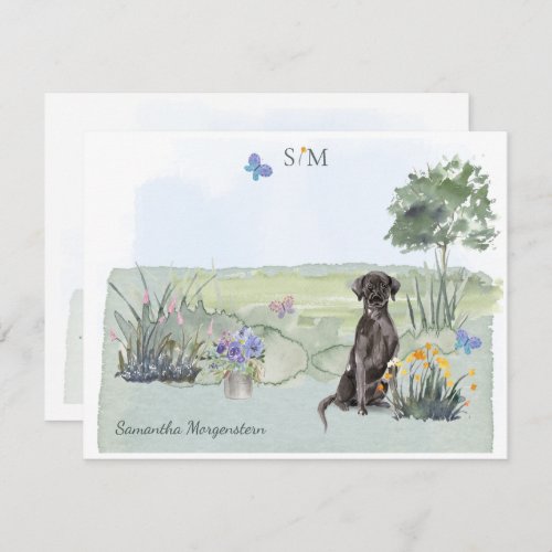 Black Labrador Retriever Dog Monogram  Name  Note Card