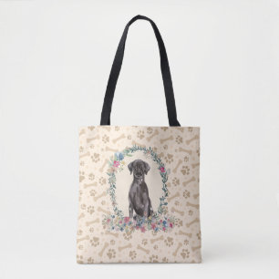 Black Labrador Retriever Dog Paw Print & Dog Bone Tote Bag