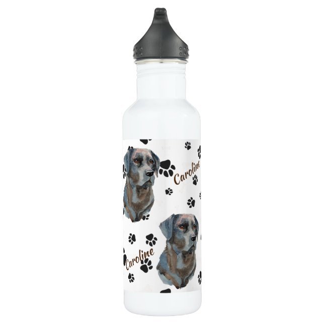 Black Labrador Retriever Dog Pawprint Stainless Steel Water Bottle (Right)