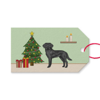 Black Labrador Retriever Dog With Christmas Tree Gift Tags