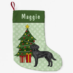 Black Labrador Retriever Dog With Christmas Tree Small Christmas Stocking