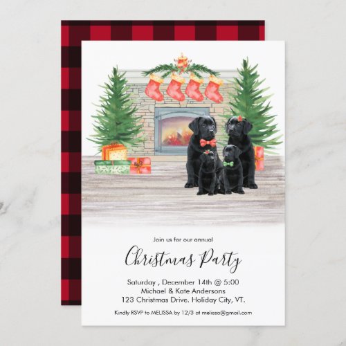 Black Labrador Retriever Dogs Christmas Party Invitation
