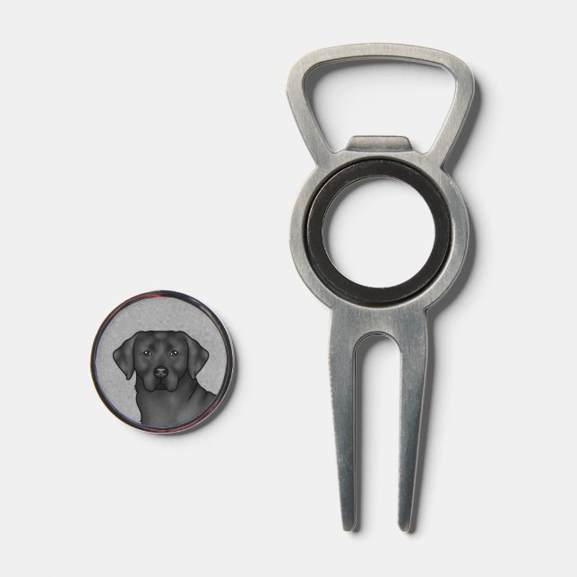 Black Labrador Retriever Drawing Cartoon Dog Head Divot Tool (Front (Open))