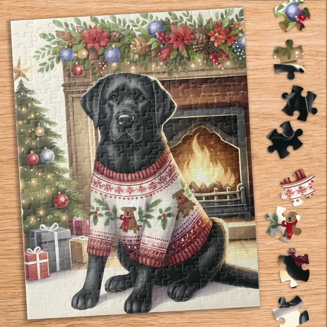 Black Labrador Retriever Festive Christmas Dog Jigsaw Puzzle (Creator Uploaded)