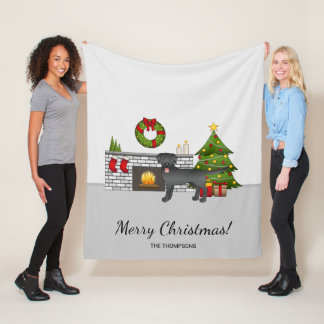 Black Labrador Retriever - Festive Christmas Room Fleece Blanket