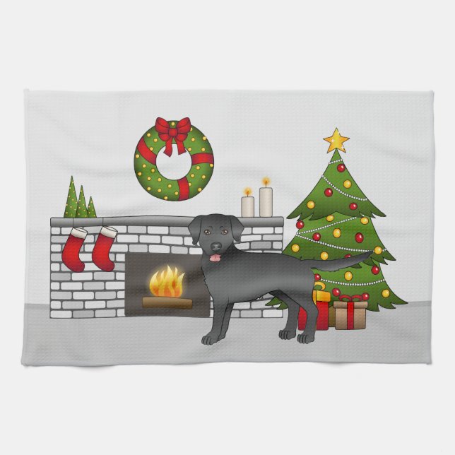 Black Labrador Retriever - Festive Christmas Room Kitchen Towel (Horizontal)