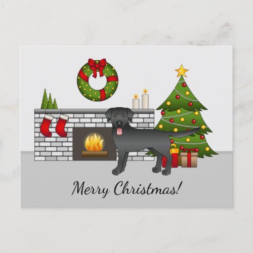 Black Labrador Retriever _ Festive Christmas Room Postcard