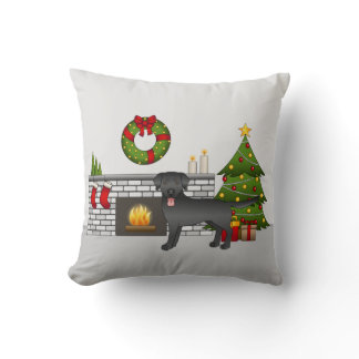 Black Labrador Retriever - Festive Christmas Room Throw Pillow