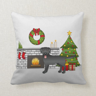 Black Labrador Retriever - Festive Christmas Room Throw Pillow