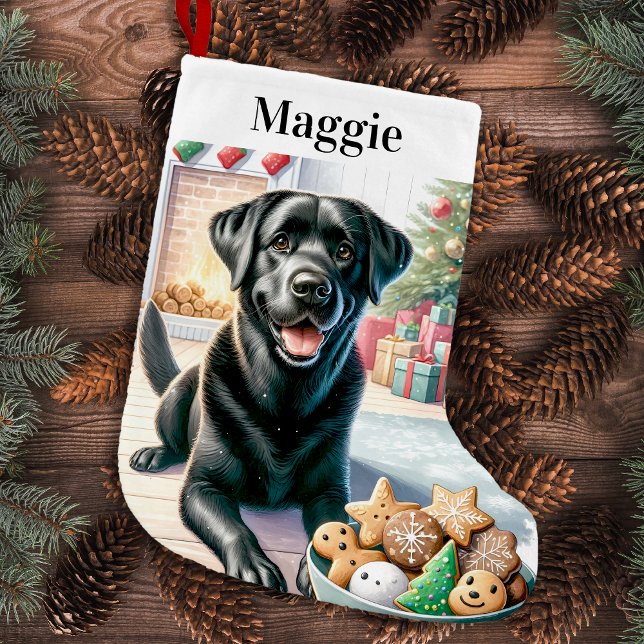 Black Labrador Retriever Festive Holiday Dog Small Christmas Stocking (Creator Uploaded)