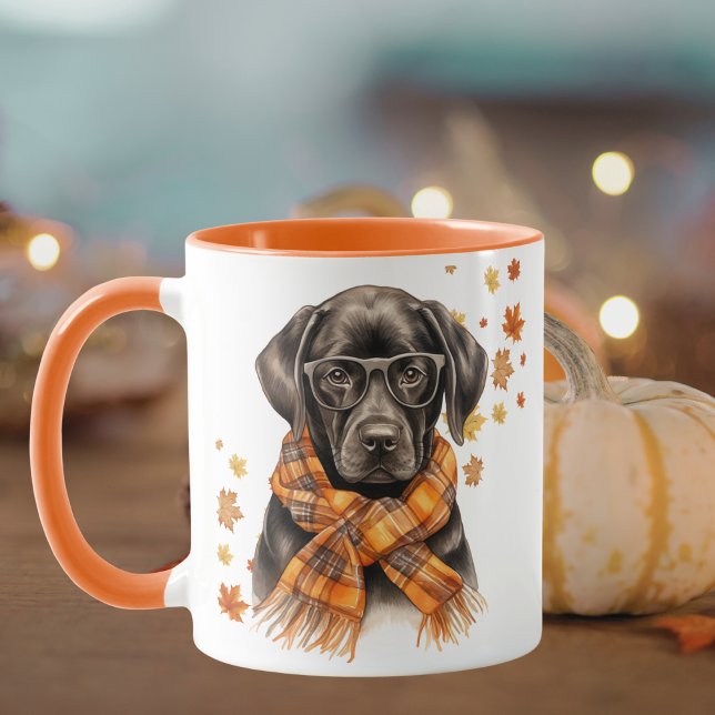 Black Labrador Retriever Glasses Plaid Scarf Fall  Mug (Creator Uploaded)