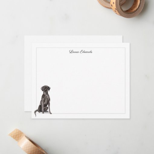 Black Labrador Retriever Gray Border Personalized Note Card | Zazzle