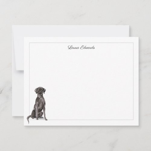 Black Labrador Retriever Gray Border Personalized Note Card