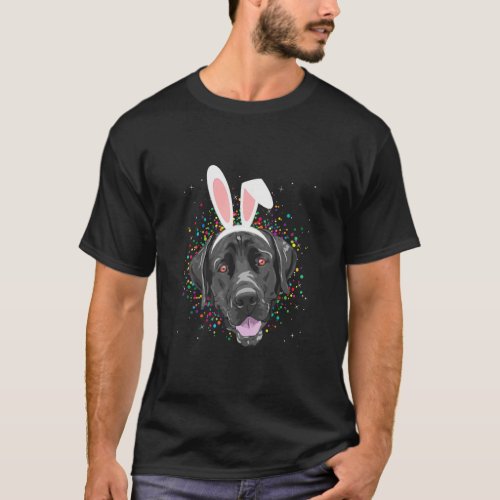 Black Labrador Retriever Happy Easter Wearing Bunn T_Shirt