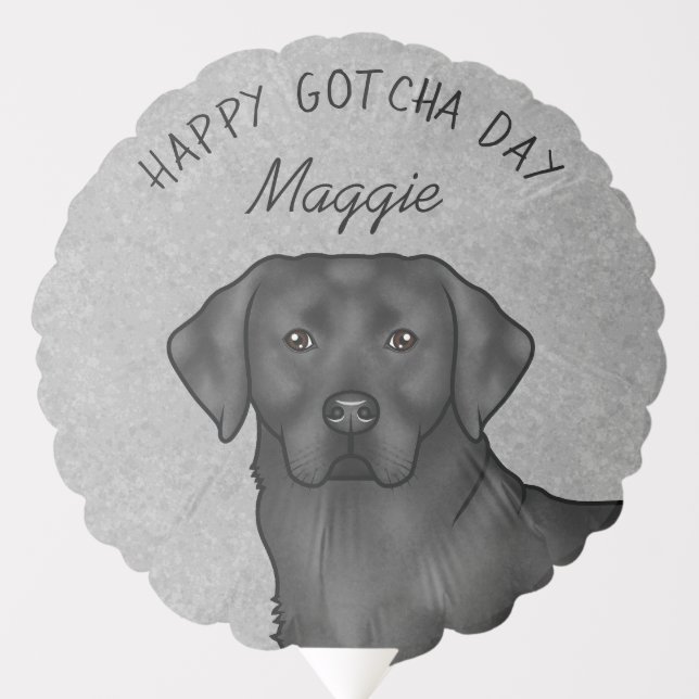 Black Labrador Retriever Happy Gotcha Day Gray Balloon (Front)