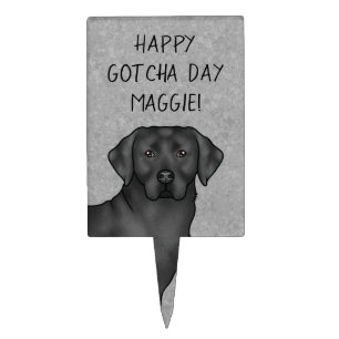 Black Labrador Retriever Happy Gotcha Day Gray Cake Topper