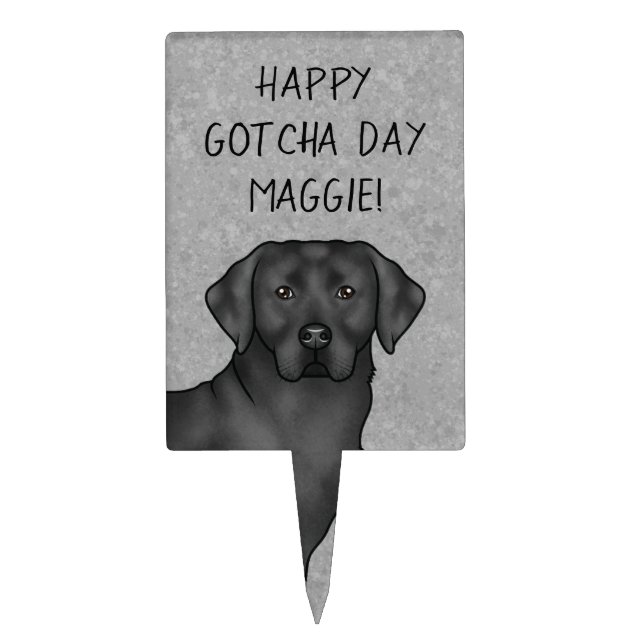 Black Labrador Retriever Happy Gotcha Day Gray Cake Topper (Front)