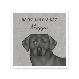 Black Labrador Retriever Happy Gotcha Day Gray Napkins