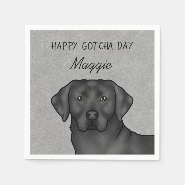 Black Labrador Retriever Happy Gotcha Day Gray Napkins (Front)