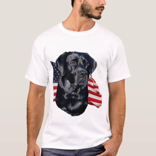 Black Labrador Retriever head with Flag t_shirt