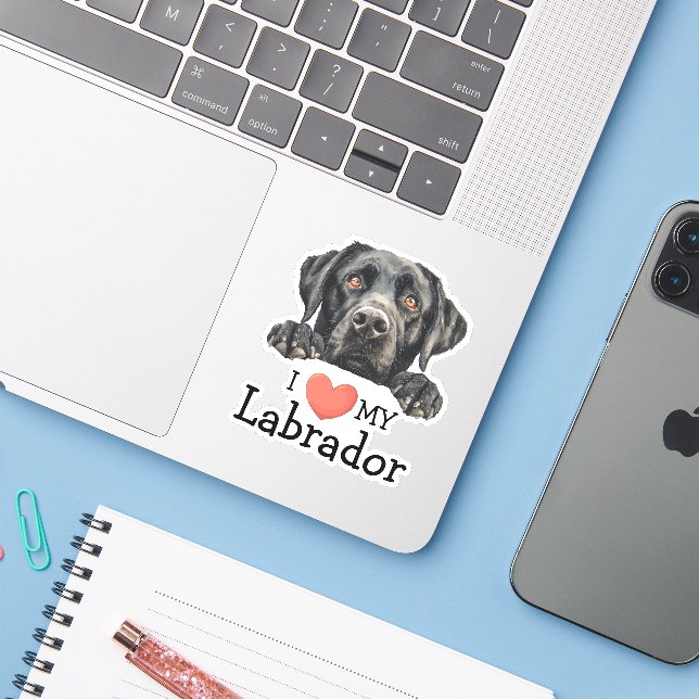 Black Labrador Retriever Heart Sticker (Laptop w/ iPhone)