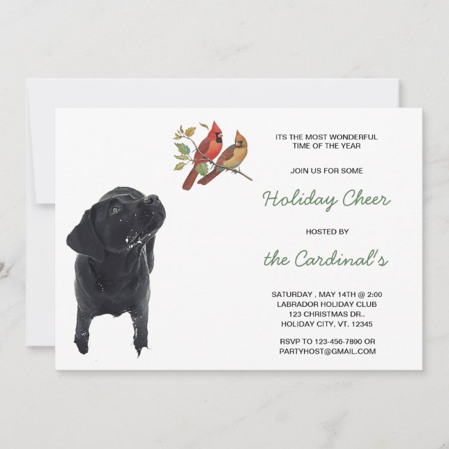 Black Labrador Retriever Holiday Cardinal Dog Invitation (Front)
