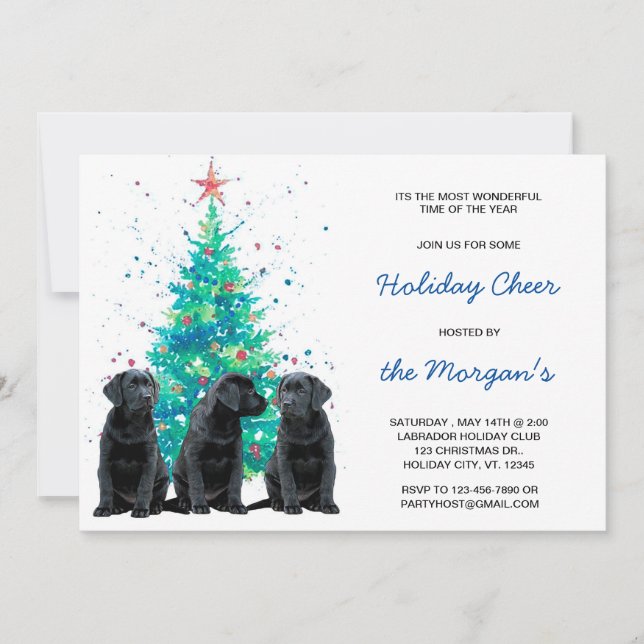 Black Labrador Retriever Holiday Cute Dog Puppy Invitation (Front)