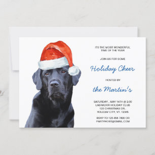 Black Labrador Retriever Holiday Cute Santa Dog Invitation