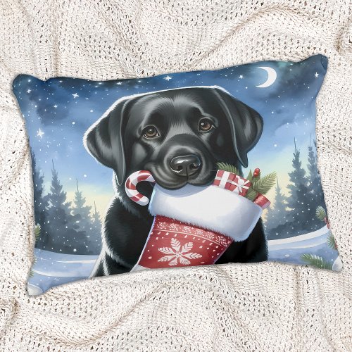Black Labrador Retriever Holiday Puppy Dog  Decorative Pillow