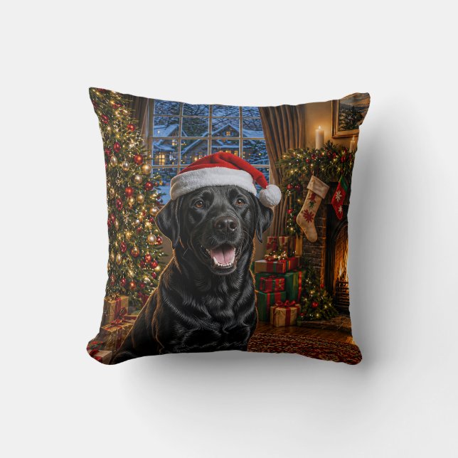 Black Labrador Retriever Holiday  Throw Pillow (Front)
