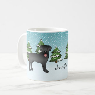 Black Labrador Retriever In A Winter Forest &amp; Name Coffee Mug