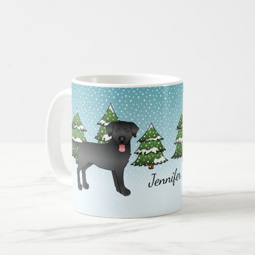 Black Labrador Retriever In A Winter Forest  Name Coffee Mug