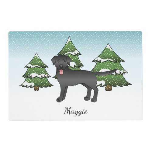 Black Labrador Retriever In A Winter Forest  Name Placemat