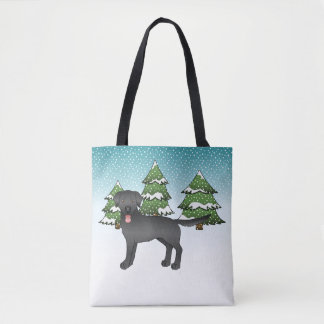 Black Labrador Retriever In A Winter Forest Tote Bag
