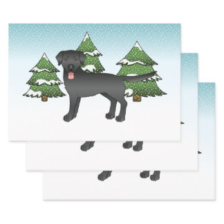 Black Labrador Retriever In A Winter Forest Wrapping Paper Sheets