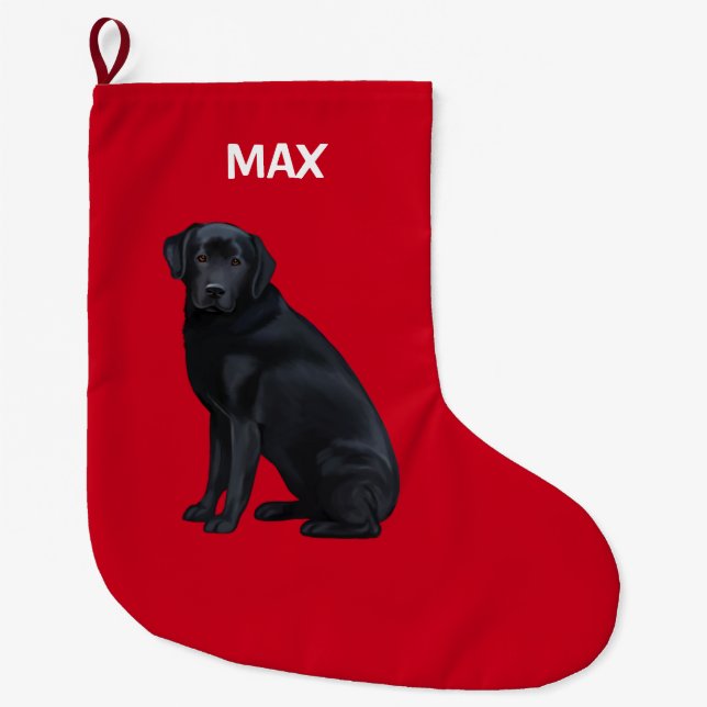 Black Labrador Retriever in Portrait Large Christmas Stocking (Front)